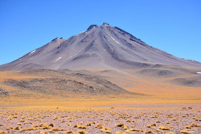 Scenic view of mountain against blue sky