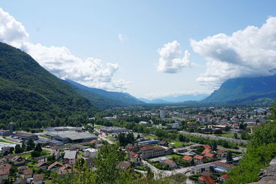 High angle view of townscape against sky