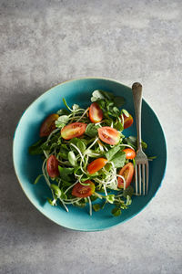 Directly above shot of salad in plate on table