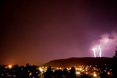 Panoramic view of illuminated city against sky at night