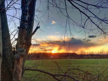 Scenic view of field against sky at sunset