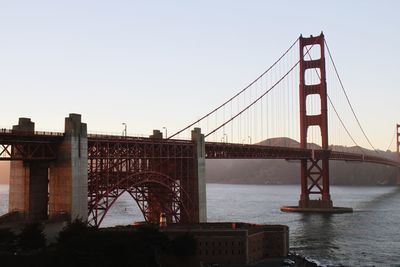 View of suspension bridge in city