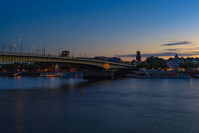 Bridge over river at dusk