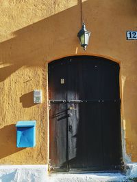 Closed door of building