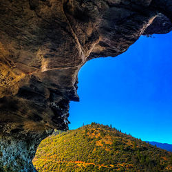 Low angle view of rock formation against sky