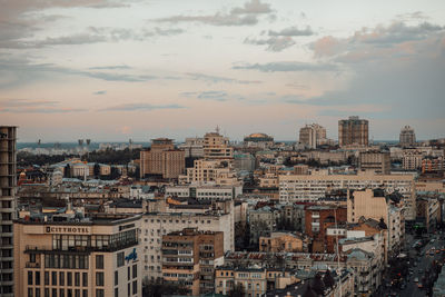 High angle shot of townscape against sky