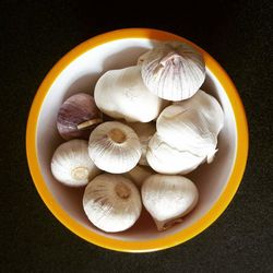 High angle view of eggs in plate