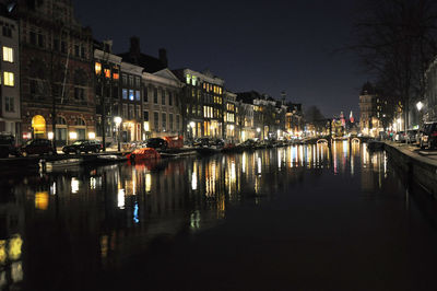 Reflection of illuminated buildings in river at night