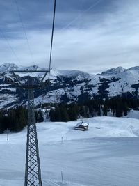 Scenic view of snow covered mountains against sky