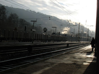 Railroad tracks on railroad station platform