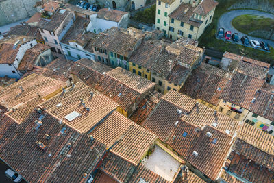 High angle view of buildings in city