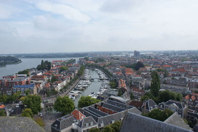 High angle view of cityscape against sky