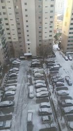 High angle view of cityscape during winter