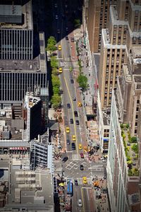 High angle view of city street and buildings