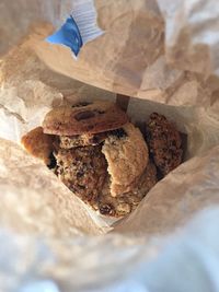 Close-up of cookies in paper bag