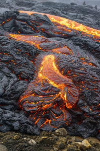 High angle view of rocks, active volcano