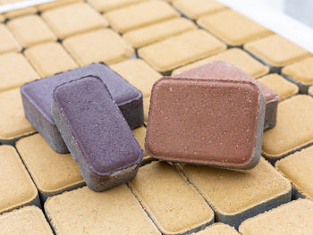 High angle view of chocolate cake on table