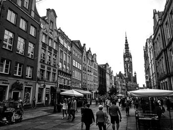 People walking on city street