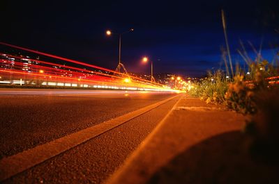 Light trails on road at night