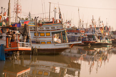 Boats moored in harbor