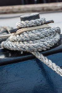 Close-up of rope tied to boat