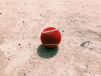 High angle view of red ball on field