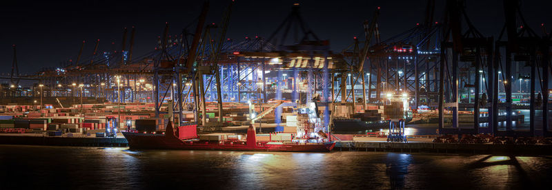 Illuminated commercial dock at night