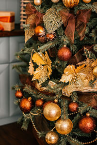 Close-up of christmas tree at home