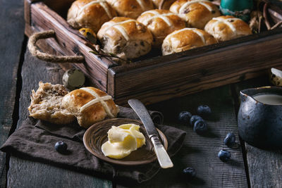 High angle view of breakfast on table