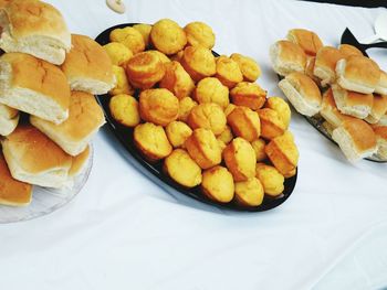 High angle view of bread in plate on table