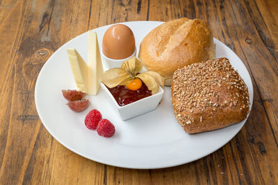 Close-up of breakfast served on table