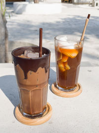 Close-up of ice cream in glass on table