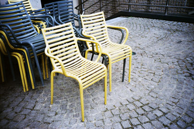 Empty chairs in corridor