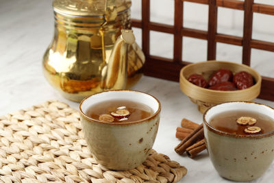 High angle view of coffee on table