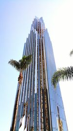 Low angle view of skyscrapers against clear sky