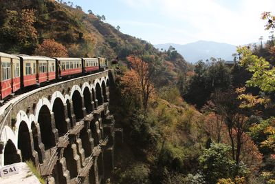 Toy train on heritage bridge