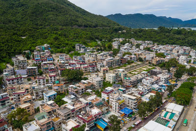 High angle view of townscape against sky