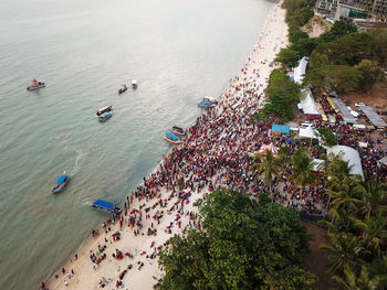 High angle view of crowd on beach