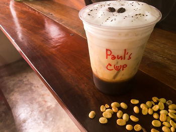 High angle view of coffee on table