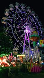 Low angle view of illuminated ferris wheel against sky at night