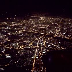 Aerial view of city at night