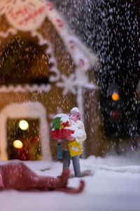 Rear view of boy in snow