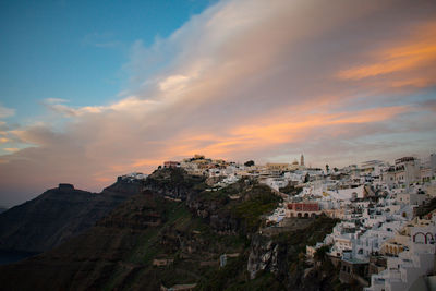 High angle view of townscape against sky at sunset