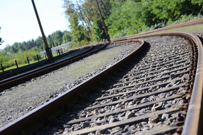 Close-up of train on railroad track