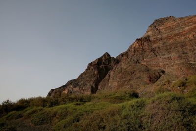 Low angle view of rock formations against sky