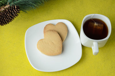 High angle view of breakfast on table