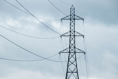 Low angle view of electricity pylon against sky