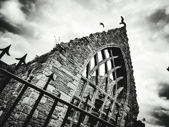 Low angle view of birds flying against sky