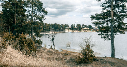 Scenic view of lake against sky