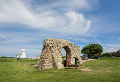 Gazebo in park against sky